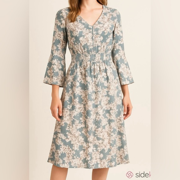 J Glee Dresses & Skirts - J Glee Floral Grey Teal Cream SZ S Cottagecore Boho Chic Romantic Peasant Dress